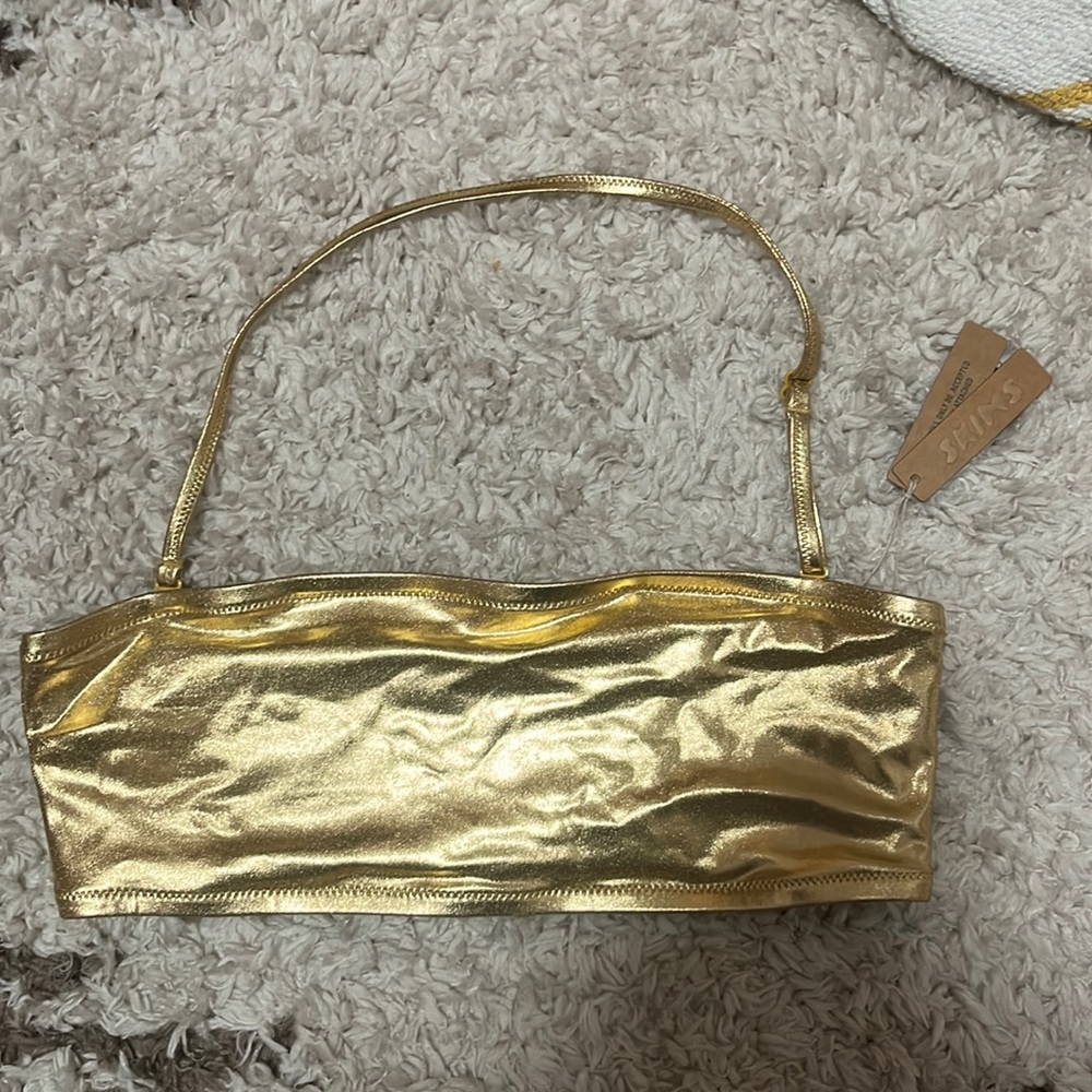 SKIMS gold bandeau swim top